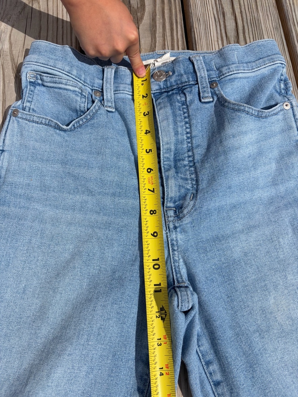 Madewell 11" High Rise Flare Jeans Light Wash Distressed‎ 20% Hemp Size 27 - Picture 13 of 14